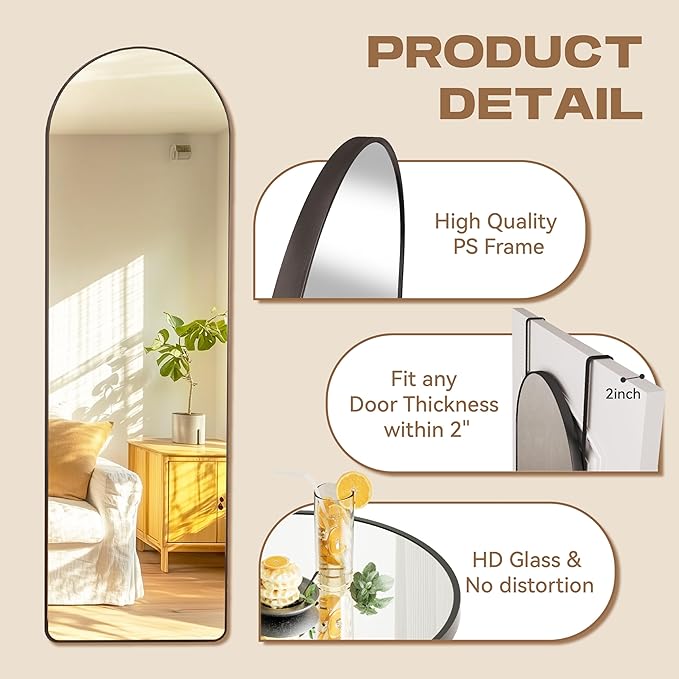 Hasipu Door Mirror Full Length, 51.1 x 15.7 Inch Full Body Wall Mirror Over The Door Hanging Mirror for Bedroom, Living Room, Cloakroom (Black)