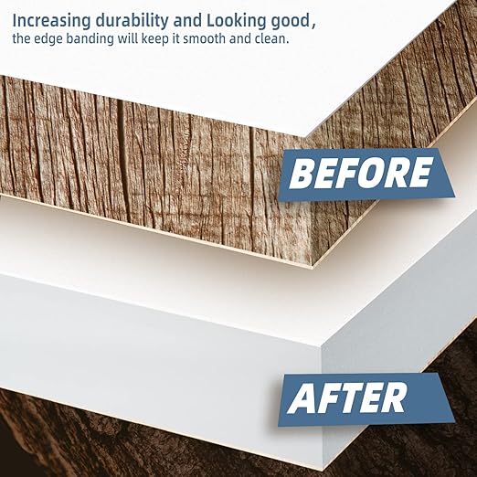 White Melamine Edge Banding, 7/8 inch x 100ft roll of Veneer Edge Banding Pre-glued, Real Wood Tape for Cabinet Repair & Furniture Restoration