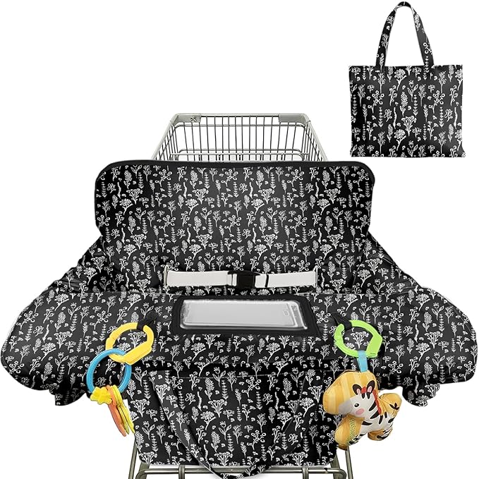 Shopping Cart Cover for Baby Girl Boy 2-in-1 High Chair Water Resistant High Chair Cover Black Flower Gender Neutral Cart Cover for Babies Padded Grocery Cart Cover for Baby