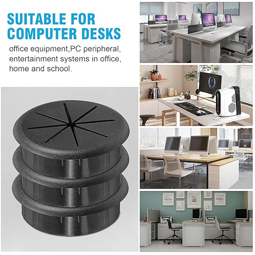 2-3/8" Black Desk Grommet, JTemgle Flexible Cable Grommet Rubber Cable Hole Cover Wire Organizer Caps Desktop Cord Management for Home Office TV Stands Tabletops, 2 Pieces