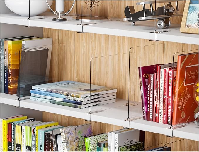 Yieach Adjustable Height Clear Shelf Dividers,6 Pack Acrylic Closet Shelf Dividers for Organization,11.1 Inch Tall Vertical Plastic Shelf Separators for Towel,Sweater,Towel Organizers and Bookshelf