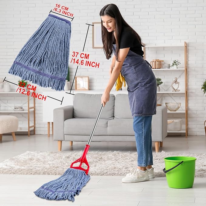 Commercial Mop Head Replacement,Industrial Wet Mop Refills with Cotton Looped End String for Floor Cleaning Heavy Duty,Pack of 6,Blue