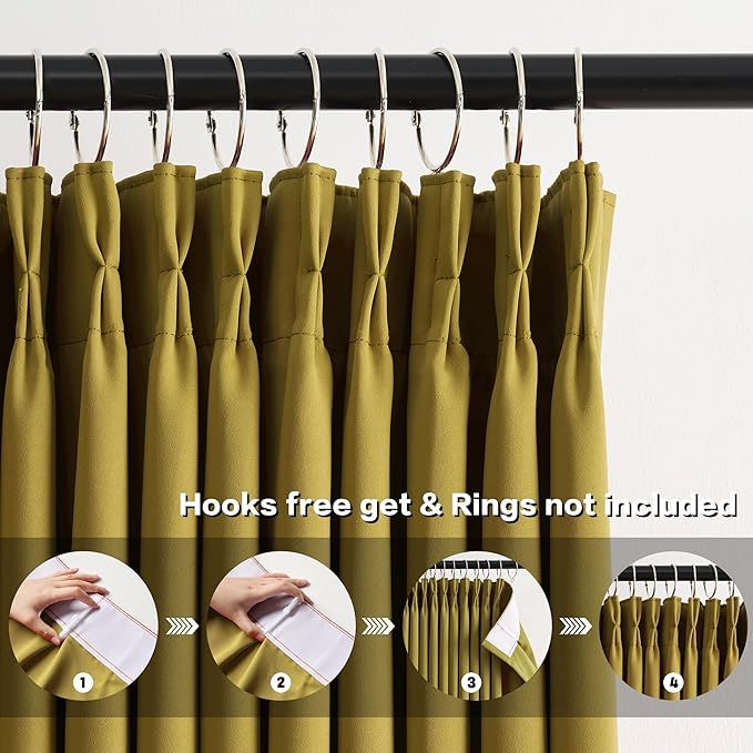 KEQIAOSUOCAI Yellow Pinch Pleated Curtains 120 Inch Length 2 Panels Set Noise Cancelling Window Drapes for Nursery Bedroom Living Room 40x120