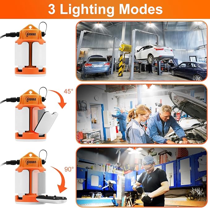 LED Temporary Work Light 70W Daylight White 5000K 10500 Lumens Construction work Light 4 Adjustable Light Panels with Hooks Portable Connectable for Workshop Mine Job Site Lighting