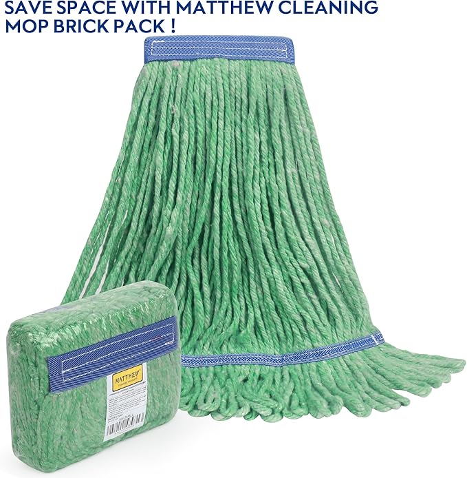 Matthew Cleaning Heavy Duty Mop Head Commercial Replacement for General and Floor Cleaning , Wet Industrial Blue Cotton Looped End String Head Refill (Case of 36) Green