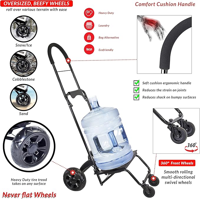 dbest Products Trolley Dolly Rover, 4 Wheeled Push Folding Utility Cart Hand Truck Platform Swivel Wheels Garden Lightweight Luggage Carretilla de Carga Plegable