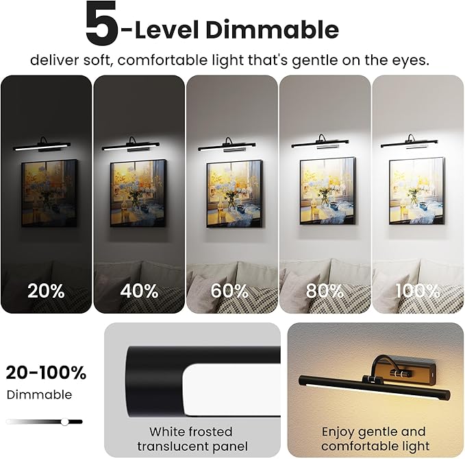 2 Pack Picture Lights for Wall 6000mAh - 16" Black Cordless Battery Powered Wall Mount Sconce with Dimmable Remote for Gallery Wall & Art Decor