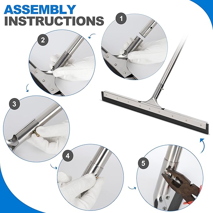 Floor Squeegee Scrubber 55inch Long Stainless Steel Handle with 22inch Wide Silicon Rubber Blade - Perfect Squeegee Broom for Floor Washing and Drying Shower Glass, Marble, Wood Surfaces