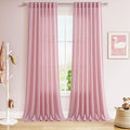 Nanspring Rose Boho Style Linen Curtains 90 Inch Long 2 Panels Set Back Tab Rod Pocket Semi Sheer Light Filtering Neutral Farmhouse Lightweight for Bedroom and Living Room 52x90