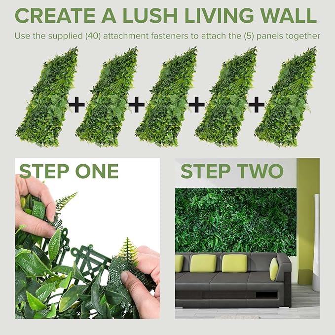 NatraHedge Artificial Rainforest Living Wall Vertical Garden for Outdoor Hedge Installments or Indoor Decor (5 Pack) 28 SQF
