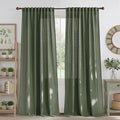 NICETOWN Thick Linen Blend Semi Sheer Forest Green Curtains, Pleat Tape Privacy Added Drapes with Light Filtering Window Treatments for Bedroom/Living Room, W52 x L84, 2 Panels