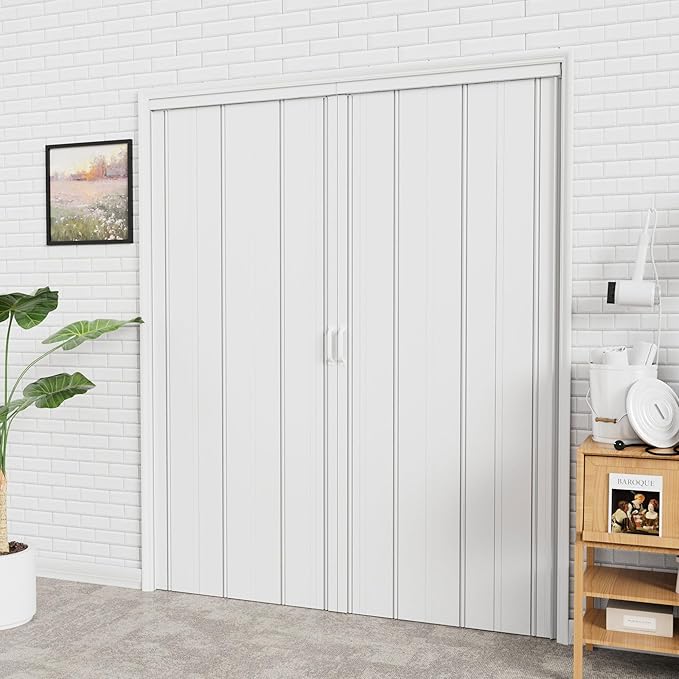 97"-120" x 80" Accordion Doors Interior - Three Installation Options, Vinyl PVC Bifold Accordion Closet Doors, Includes Door & Mounting Hardware, Handle, Temporary Folding Door for Doorway Pantry