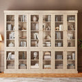 Vyre 70.8" Tall Brown Bookshelf with Glass Doors, Farmhouse Modular Bookcase with 6-Tier Adjustable Shelves, Large Storage Cabinet for Home Office, Living Room, Set of 3