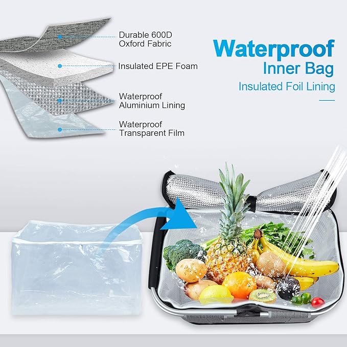 LIQING 35L Large Picnic Basket 2 Layers of Internal Pockets Leak-Proof and Insulated ，Folding with Internal Support for enhansed Stability, Wedding Gifts for Couple(Grey)