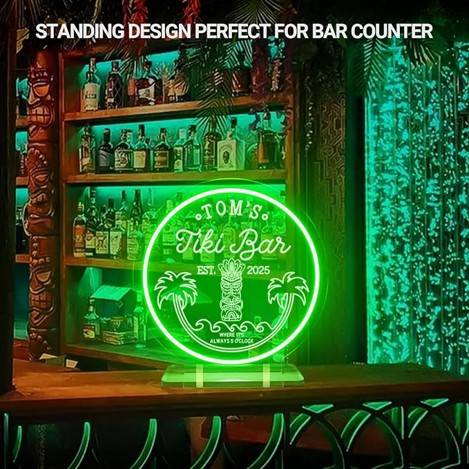 Custom Tiki Bar Neon Sign for Wall Decor, Personalized LED Bar Neon Tiki Sign for Men Dad Gifts, Dimmable Customized Light Up Signs for Home Pub Man Cave Tavern Bistro Lounge Party Beach Summer Decor