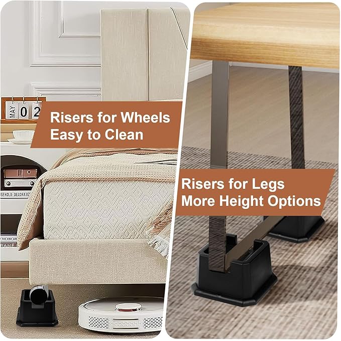 shouwuhho Bed Risers 2 inch, Furniture Risers Elevation in Heights 2 Inch Heavy Duty, Bed Lift Risers for Caster Wheels or Posts of Bed Table Couch, Support up to 6000 lbs, Black, 8 Pack