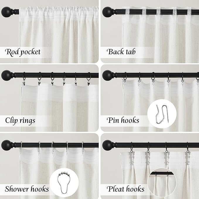NICETOWN Thick Linen Curtains 84 Inches Long for Living Room 2 Panels Set, Back Tab/Rod Pocket with Pleat Tape Privacy Added Window Curtains for Farmhouse/Bedroom, Vanilla, W55 x L84