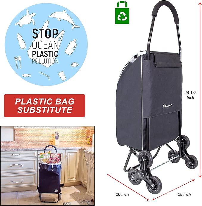 dbest Products Trolley Dolly Sport Stair Climber – Foldable Grocery Cart on Wheels – Multi Use Rolling Cart with Removable Bag, Hand Truck Dolly Function, and Stair Climbing Wheels, Black