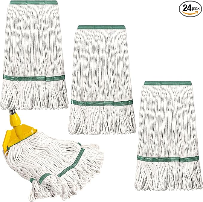 Eccliy 24 Pack Heavy Loop End Cotton String Mop Head Heavy Duty Mop Head Commercial Refills Replacement Bulk for Home Industrial Commercial Floor Cleaning