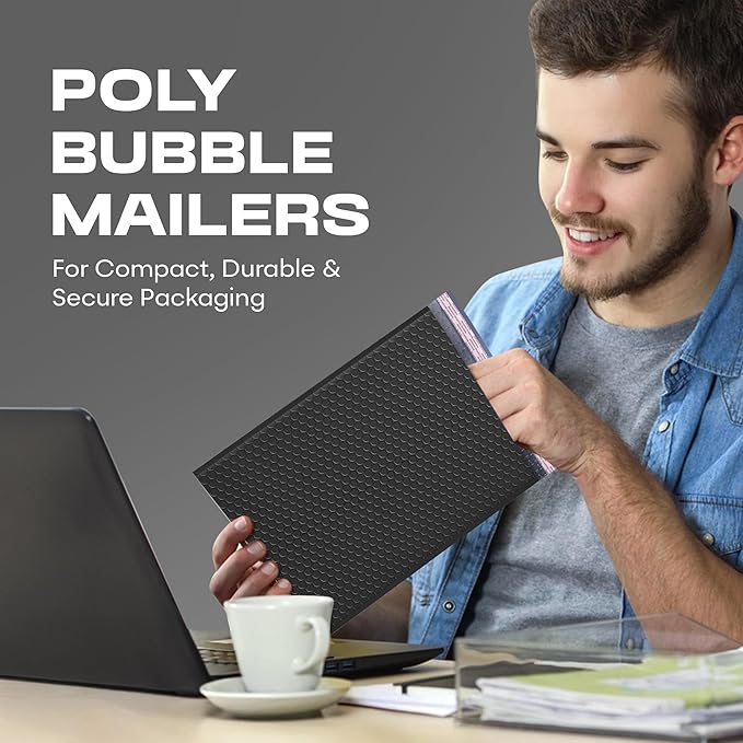 Black Extra Large Poly Bubble Mailers 14.25x20 inch #7 | Self Seal Large Padded Envelopes | Air Cushioned Bubble Mailer | Usable Size 14.25x19 Lightweight Mailing Shipping Bags| 50 Pack Bulk