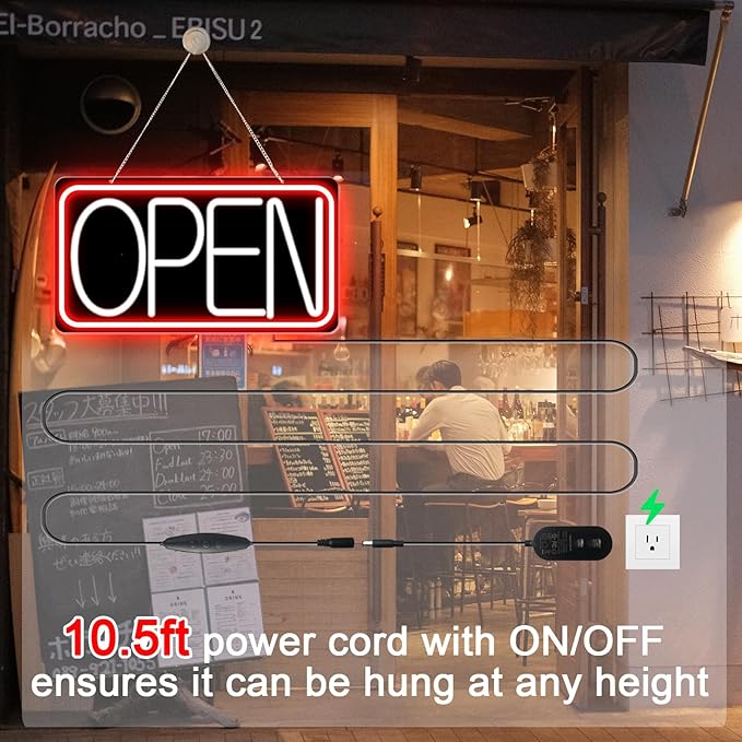 Led Neon Open Signs for Business,16.5"X 9" Ultra Bright Open Signs, Powered by 12V/2A AC Adapter, 6 Levels Adjustable Bright Led Neon Open Sign for Bar Salon Coffee Stores Club Hotel (Black Backplate)