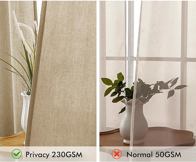 MIULEE Non-See-Through Privacy Linen Curtains 2 Panels, Light Filtering Window Curtains Farn House Textured Back Tab Semi Sheer Drapes for Bedroom Living Room, 52 x 96 Inches Long, Copper Brown