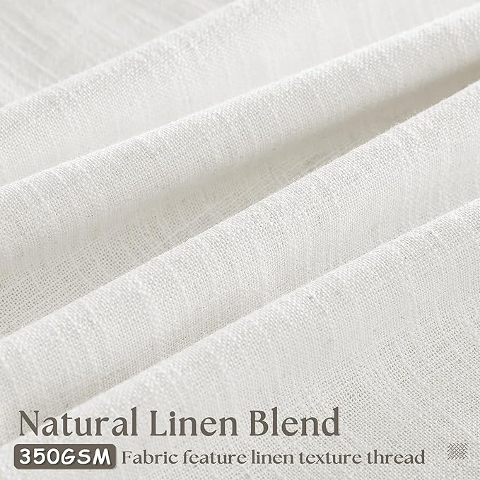 Beige White Pinch Pleated Linen Curtains 2 Panels for Living Room Bedroom Memory Training Shaped Semi Sheer Pleat Drapes with Hooks Rings Light Filtering Window Curtain 40x54