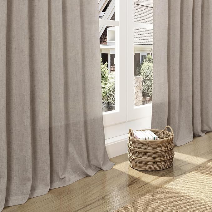Nanspring Ecru 63 Inch Curtains for Living Room Linen Blend Luxury Light Filtering Semi Sheer Curtain Back Tab Rustic Decor Natural Farmhouse Elegant Boho Drapes for Bedroom 52x63, 2 Panels