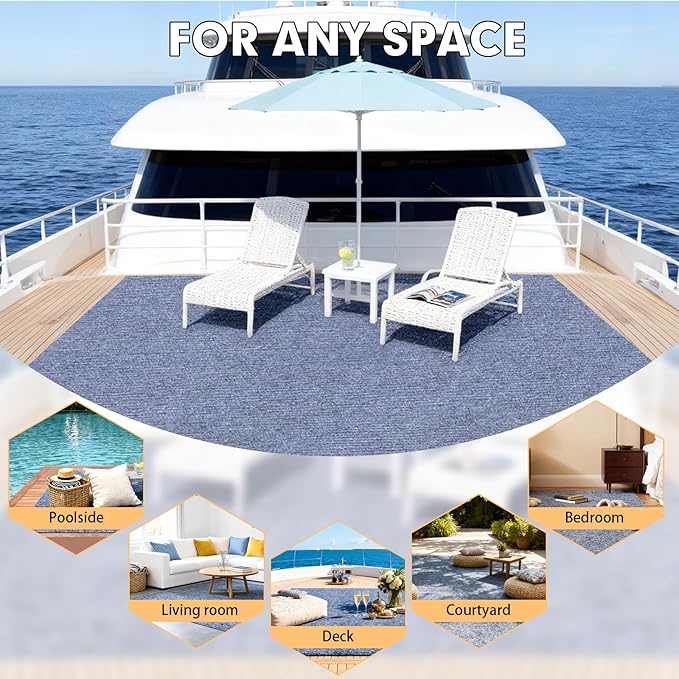 Marine Carpet,6 FT x 23 FT Blue-Gray Indoor Outdoor Carpet 0.2" Thick Boat Carpet with Water-Proof TPE Backing, Non-Slide Outdoor Marine Carpet Roll for Home, Patio, Porch, Deck