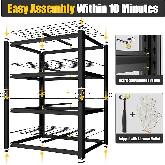 PrimeZone 40" W Heavy Duty Garage Shelving 2200 LBS 4 Tier Storage Shelves Adjustable Industrial Metal Wire Shelf Utility Rack for Garage,Basement,Pantry,Warehouse,Commercial,40" W X 20" D X 60" H