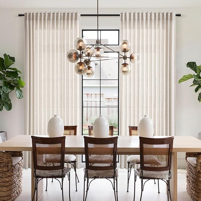 Nanspring Beige Linen Curtains 84 Inches Long for Bedroom Back Tab Light Filtering Privacy Sheer Linen Curtains Modern Farmhouse Coastal Decor Cotton Textured Gauze Curtain 2 Panel Set 70x84