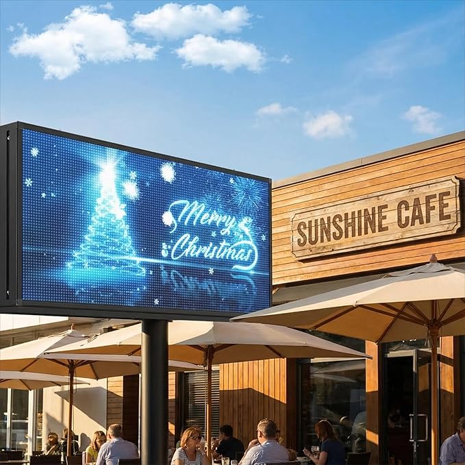 P5 Outdoor LED Sign 65"x34" Programmable Digital Board -High-Res Scrolling Display, USB and WiFi Control, Custom Images & Video for Business