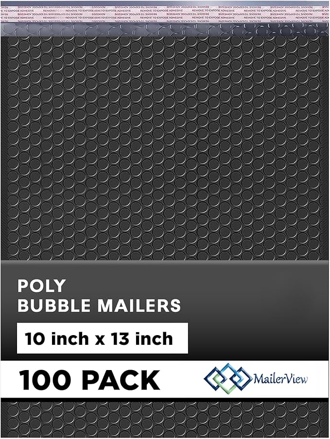 Black 10x13 Inch Poly Bubble Mailers |Self Seal Padded Envelopes for Thick books | Air Cushioned Bubble Mailer | Usable Size 9.5x13 Inch | Waterproof Lightweight Mailing Shipping Bags | 100 Pack Bulk