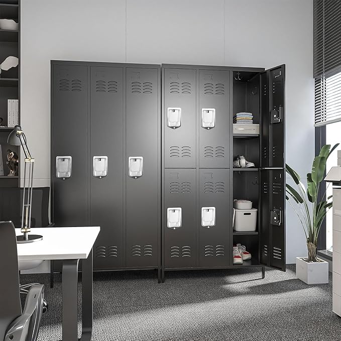6 Doors Locker Storage Cabinet, Metal Locker for Employees, 72" Tall Lockers for Office School Gym Home, Require Assembly (Black)