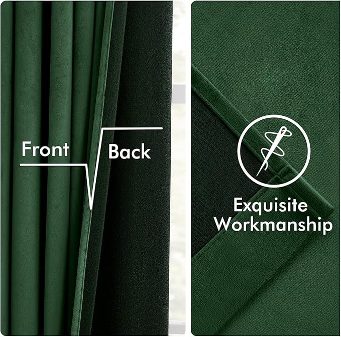 MIULEE Christmas Velvet Curtains 84 Inches Long 2 Panels Set for Bedroom, Pinch Pleat Back Tab Luxury Thermal Insulated Living Room Darkening Pleated Blackout Window Drapes with Hooks, Emerald Green