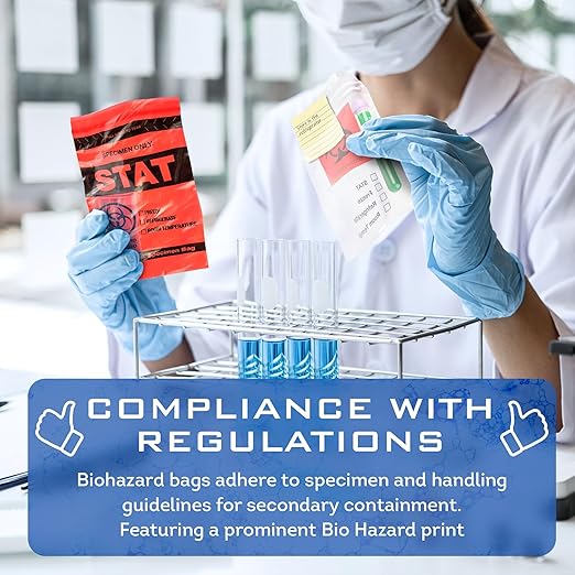 APQ Biohazard Specimen Bags 8 x 10 Inches. Pack of 100 Clear and Red Specimen Biohazard Bag. 3 Wall Waterproof Biohazard Specimen Bag. 2 Mil Thick Durable Biohazard Specimen Transport Bag with Zipper
