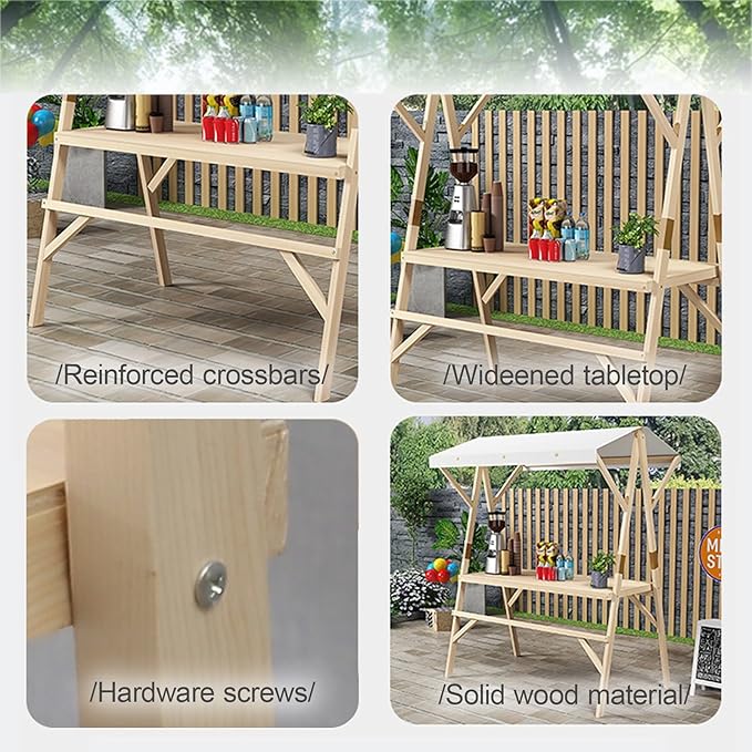 Outdoor Vendor Cart, Wooden Lightweight Farmers Market Stalls/Concession Stand Booths, Foldable Vendor's Stall, Portable Food Display Stand for Market(Yellow,120 * 60 * 200cm)
