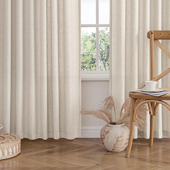 MIULEE Non-See-Through Privacy Linen Curtains 2 Panels, Light Filtering Window Curtains Farnhouse Textured Back Tab Semi Sheer Drapes for Bedroom Living Room, 52 x 63 Inches Long, Linen