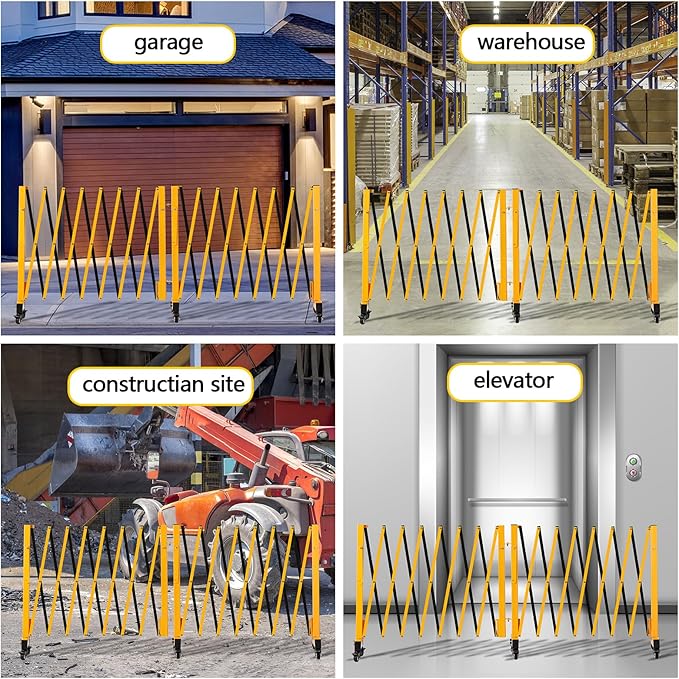 23FT Industrial Expandable Barricade Folding Security Gate with Wheels,Retractable Driveway Gate with Aluminum Fence
