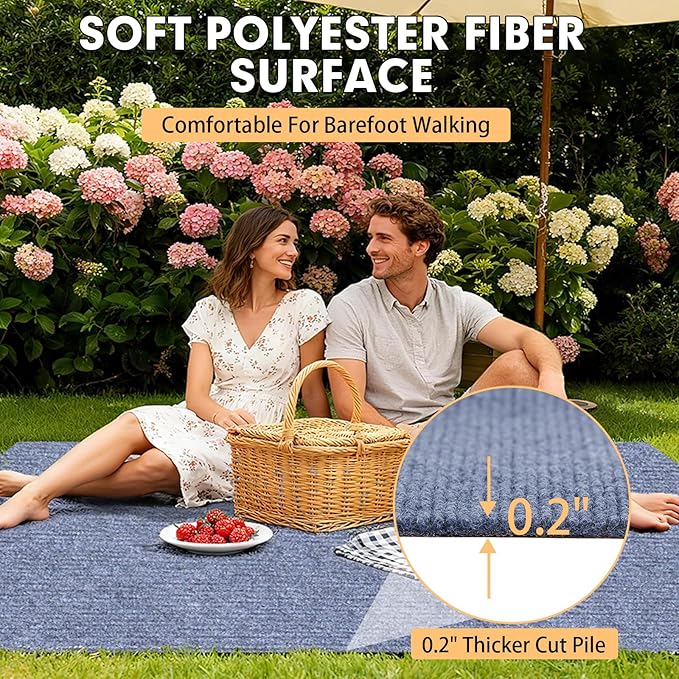 Marine Carpet,6 FT x 10 FT Blue-Gray Indoor Outdoor Carpet 0.2" Thick Boat Carpet with Water-Proof TPE Backing, Non-Slide Outdoor Marine Carpet Roll for Home, Patio, Porch, Deck