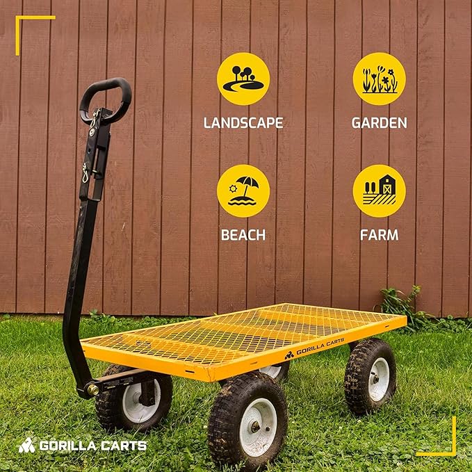 Gorilla Carts Heavy Duty Utility Cart, All Terrain Garden Wheelbarrow Wagon, 1200 Lb, Yellow - Gardening Equipment for Yard, Lawn, and Outdoor Use