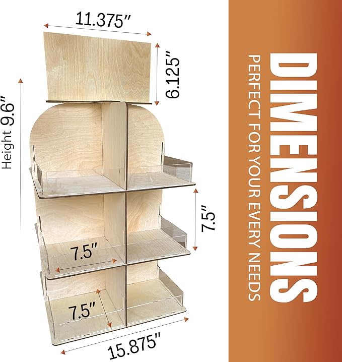 Versatile 4-Sided Rotating Display Stand for Candy, Snacks, Jams, Produce and More - Ideal for Craft Shows, Farmers Markets, and Retail Stores - 12 Shelves, Heavy-Duty Design, Easy Setup (Natural)