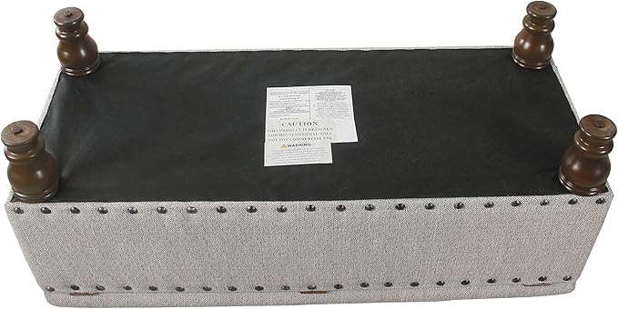 Homepop Home Decor | Upholstered Bench with Nailhead Trim | Large Ottoman with Storage for Living Room & Bedroom | Decorative Home Furniture, Gray Woven
