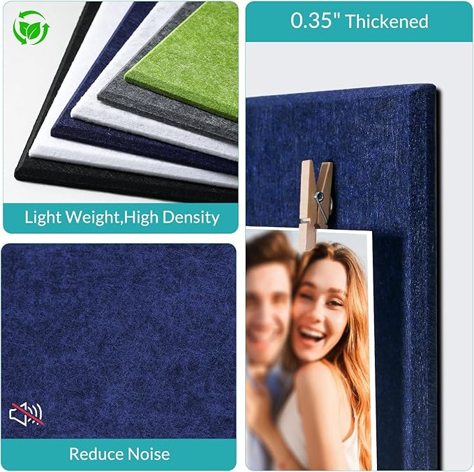 Large Cork Board 48" x 36" - Blue Bulletin Board for Walls - 12 Pack Felt Wall Tiles with 60 Pcs Safe Removable Adhesive Tabs & 40 Pcs Pushpins - for Office, School & Dart Wall Protector - Navy Blue