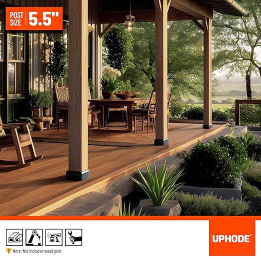 6"x6" (Actual: 5.5"x5.5") Deck Post Base Cover Split, Aluminum Post Base Trim Skirt Decorative Black 4Pack