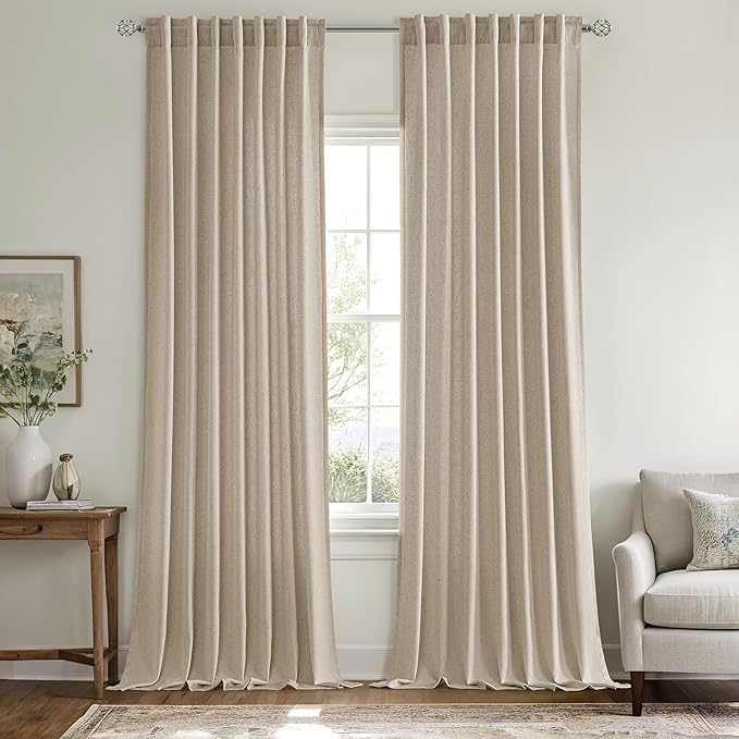 MIULEE Non-See-Through Privacy Linen Curtains 2 Panels, Light Filtering Window Curtains Farnhouse Textured Back Tab Semi Sheer Drapes for Bedroom Living Room, 52 x 96 Inches Long, Taupe