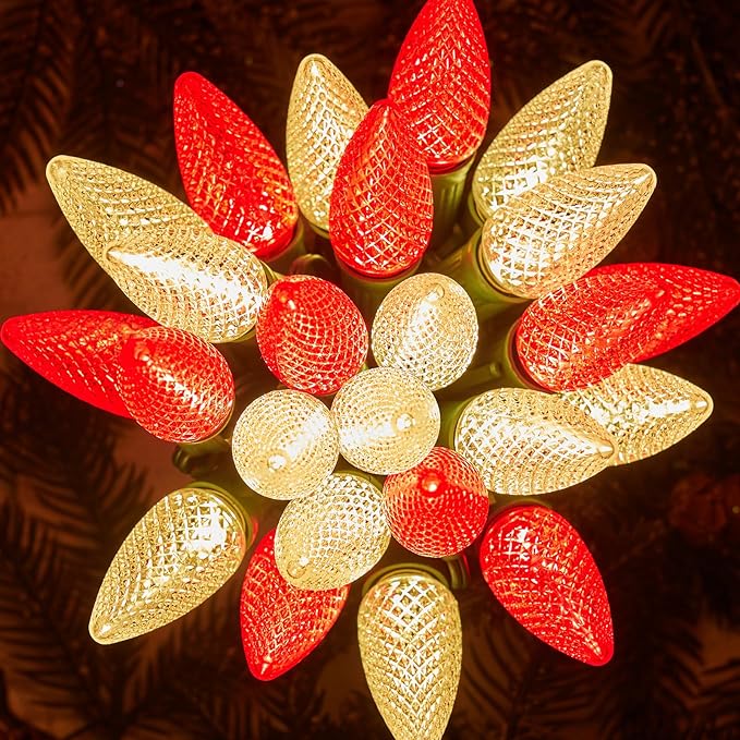 Brightown C9 Christmas String Lights, Red and Warm White Commercia Outdoor Christmas Lights with 150 Strawberry C9 LED Bulbs, Waterproof Extendable UL Certified for Party Holiday Indoor Xmas Decor