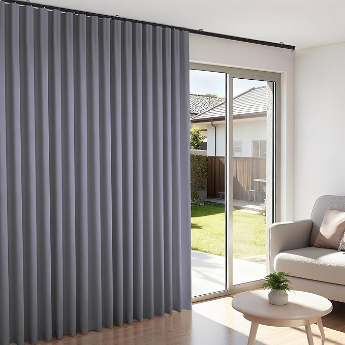 Room Divider Blackout Curtains Flexible Sliding Tracks Sets Ceiling Mounted Rod Window Curtain Privacy Separation for Bedroom Living Rooms,1 Panel Grey Drape and Black Track Set-W72xH84 in