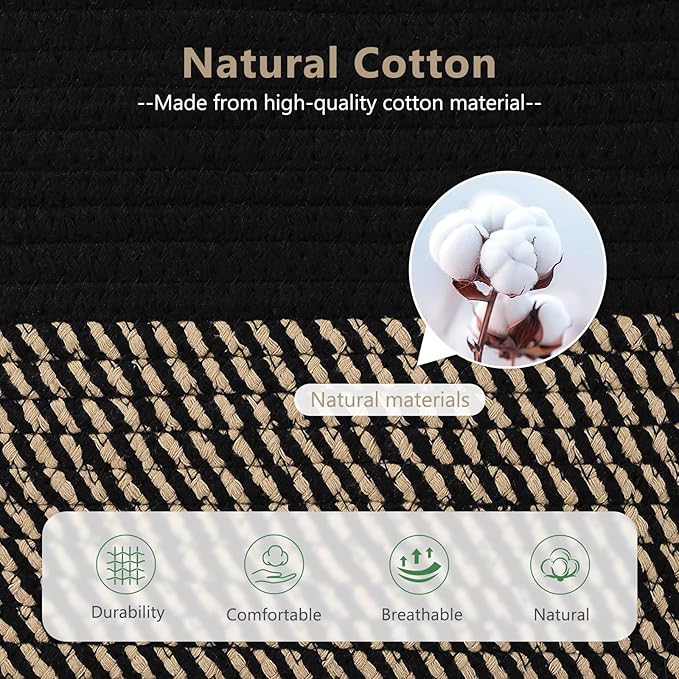 Cotton Rope Basket, Storage Baskets with Handle, 15x10x9 Inch Woven Basket for Shelves, Laundry, Towels, Clothes, Books, (Black Brown 2 Pack)