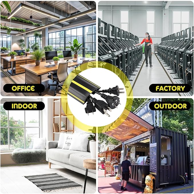Pangda 20 FT Floor Cable Cover Heavy Duty Cord Cover Protector Power Cable Protector Soft Extension, Organize and Protect Wire on Floor for Home Office or Outdoor Settings (Black, Yellow)